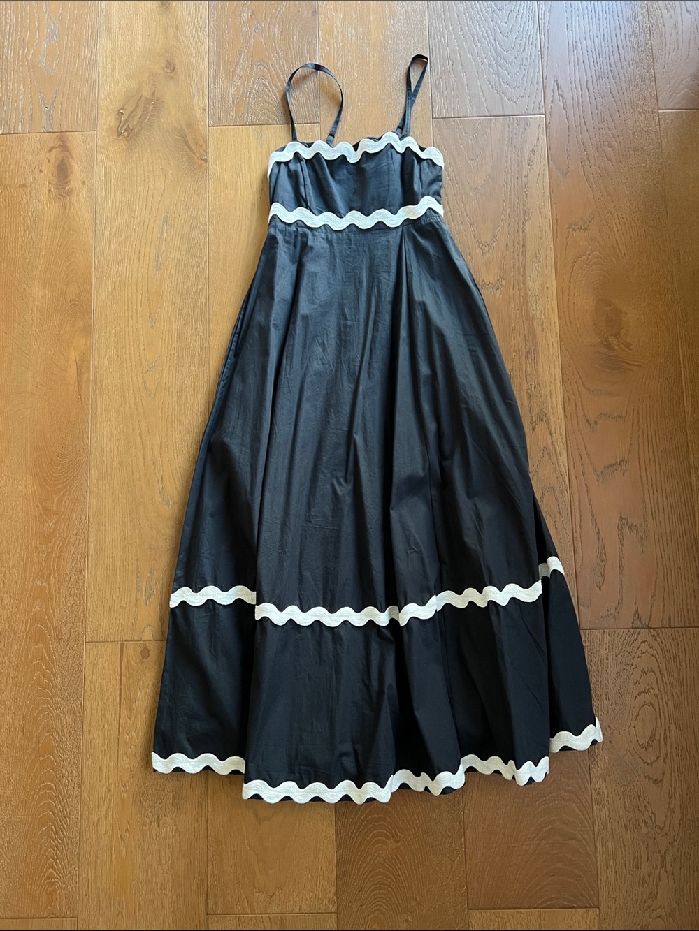 Black Maxi Dress with White Trim - Elegant Spaghetti Strap Maxi